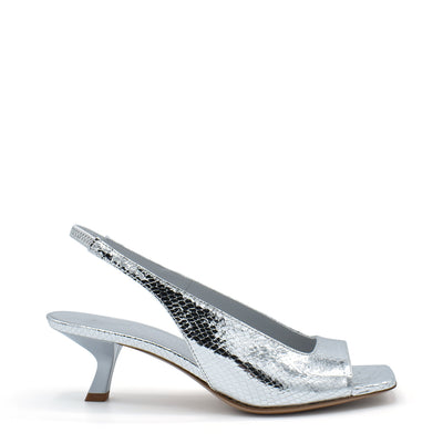 Chiara4 Silver - Reptile embossed leather sandals