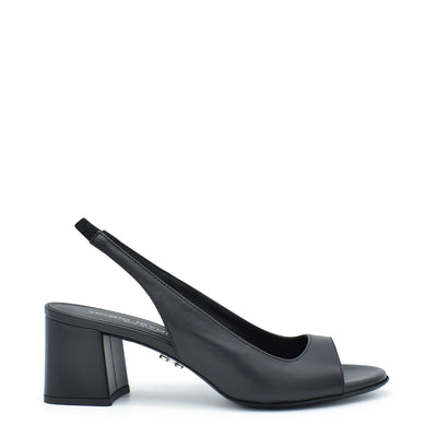 Emira Black - Slingback calfskin leather sandal