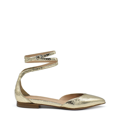 FABIANA | FLAT SLIDES IN EMBOSSED REPTILE CALF PLATINUM