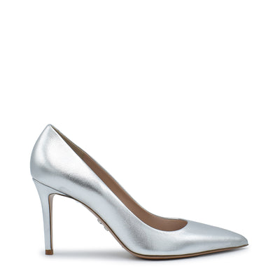 Donna. Silver laminated nappa leather pumps